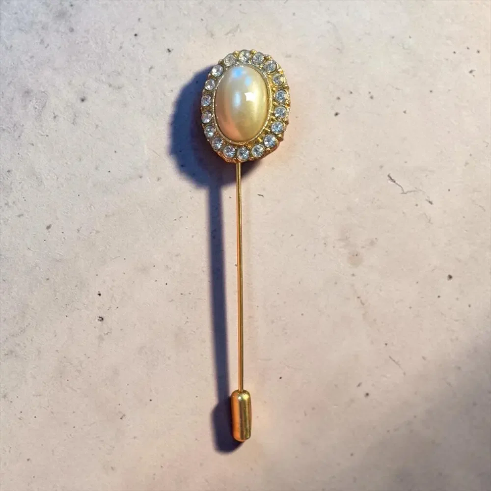 Pearl Rhinestone Stick Pin Old Money Bridal Handmade Vintage Earring